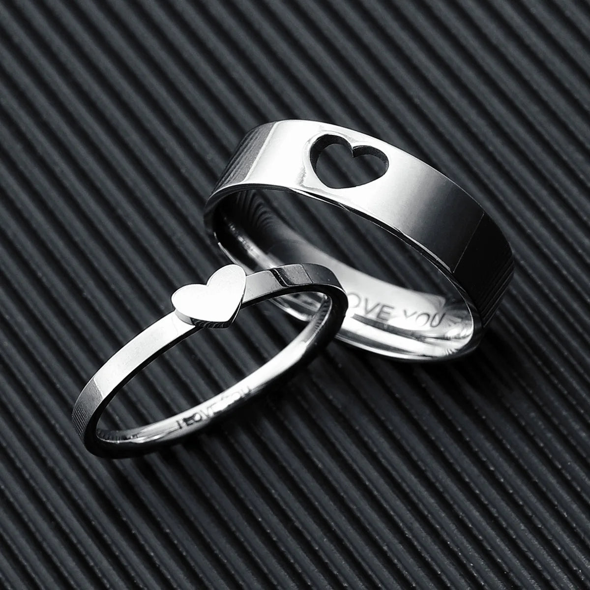 Cute Heart Rings Heart Hollow Shape 316L Stainless Steel Couple Rings Kawaii Trendy for Men Women Friends Jewelry Best Gift