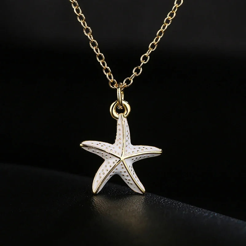 Bohemia Enamel Starfish Pendant Necklaces for Women Copper Gold Plated Clavicle Necklace Fashion Summer Beach Holiday Jewelry