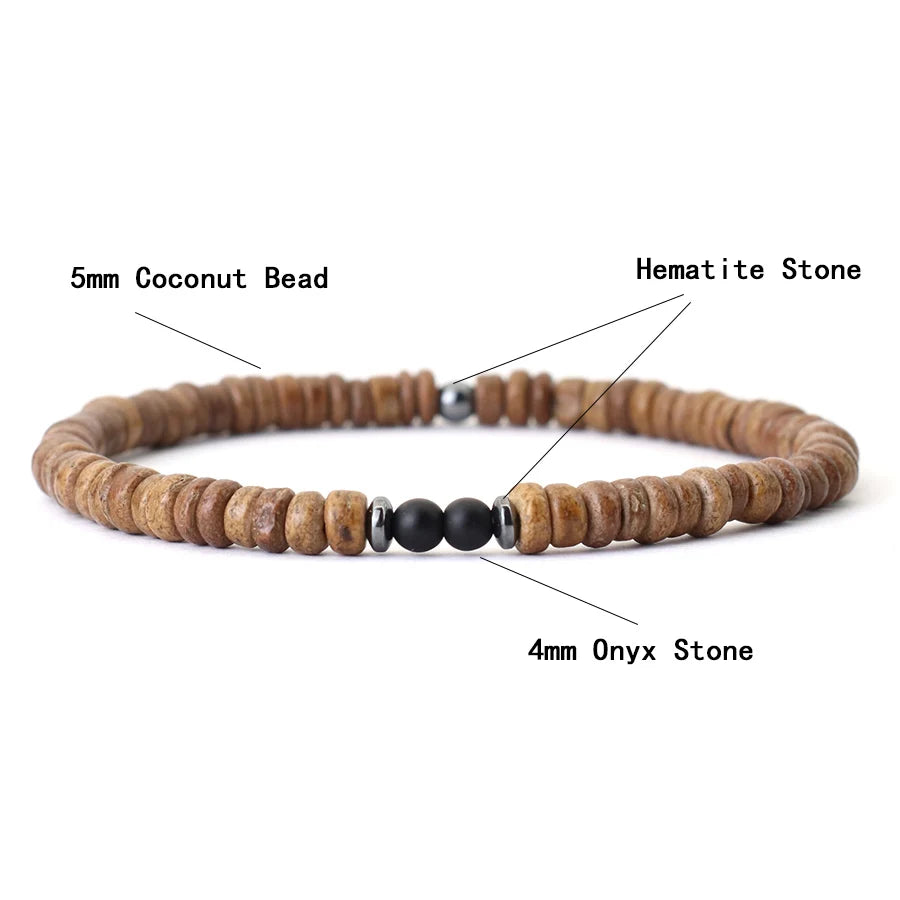 Noter New 4mm Men Natural Coconut Bead Bracelet Vintage Meditation Wooden Braclet Healing Braslet Tiger Eyes Stone Pulsera Homme