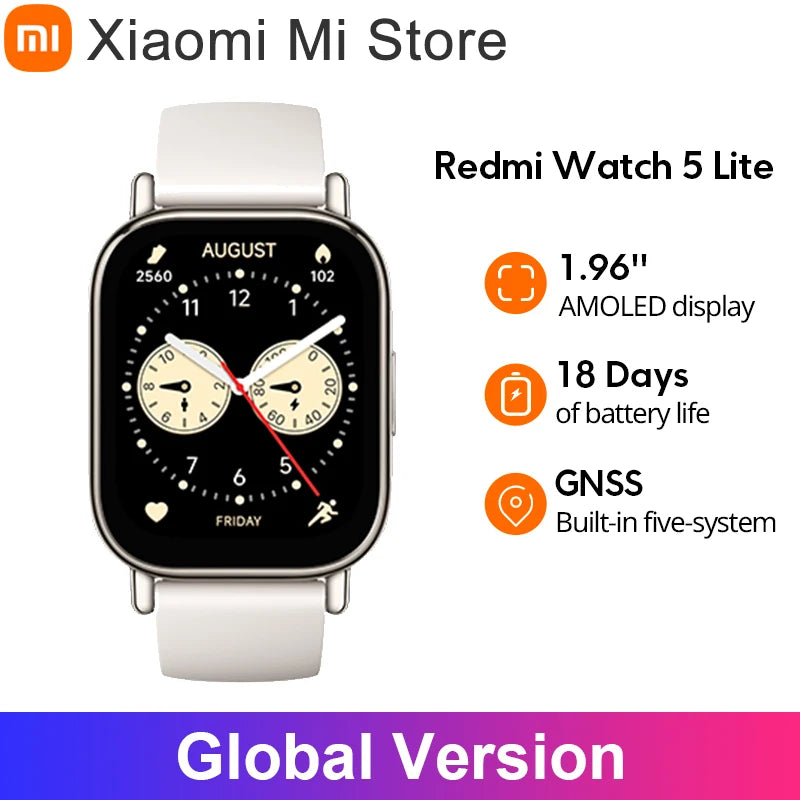 Global Version Xiaomi Redmi Watch 5 Lite 1.96'' AMOLED display Bluetooth® calling 18-Day Battery life Built-in GNSS 5ATM