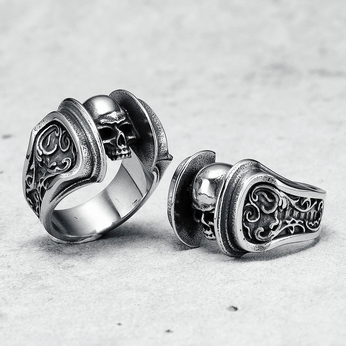 Totenkopf Ringe für Männer 316L Edelstahl Rune Skelett Rock Punk Rap HipHop Party für Biker Fahrer Männlich Freund Schmuck Bestes Geschenk