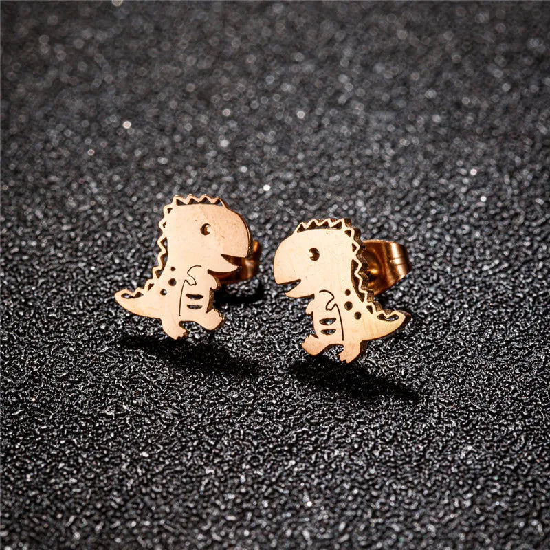 Cute Animal Stainless Steel Earrings Women Fashion 2024 Jewelry Horse Shark Dinosaur Swallow Earings Small Cat Ear Studs Bijoux