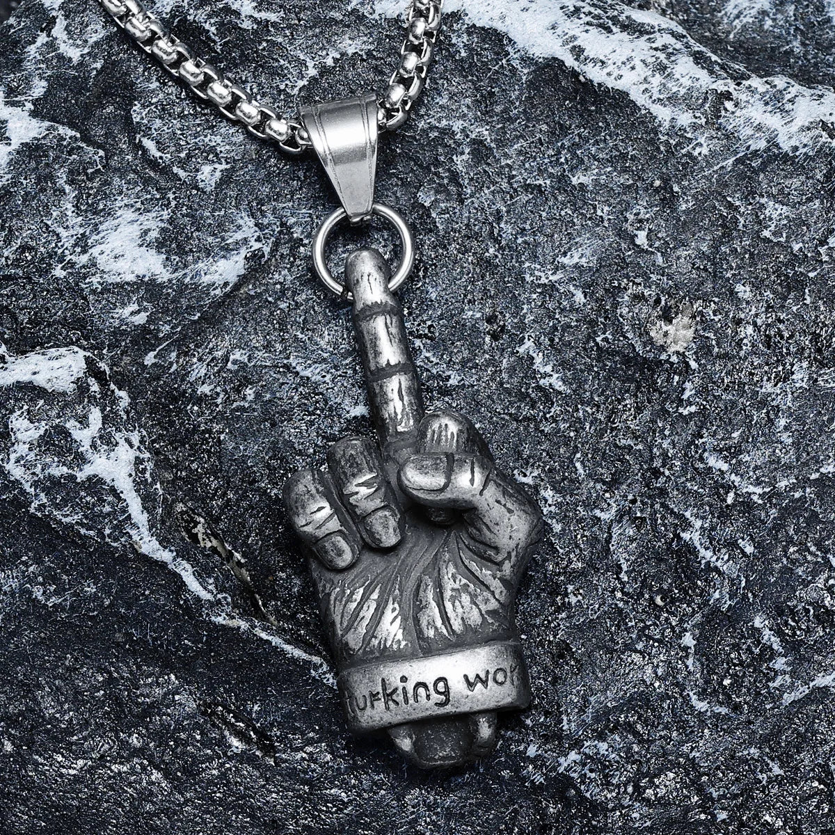 Middle Finger Necklace 316L Stainless Steel Men Skull Pendant Retro Chain Punk Rock Rap for Rider Male Jewelry Gift Dropshipping