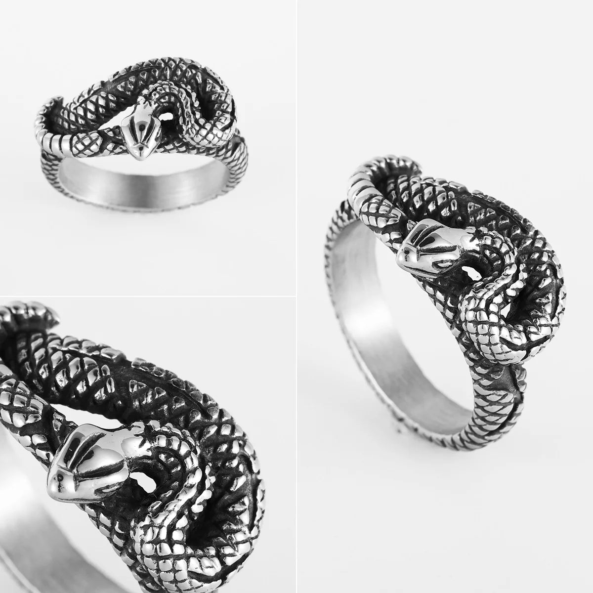 Snake Ring Stainless Steel Men Rings Punk Rock Vintage for Women Biker Jewelry Halloween Creativity Gift Wholesale Accessories