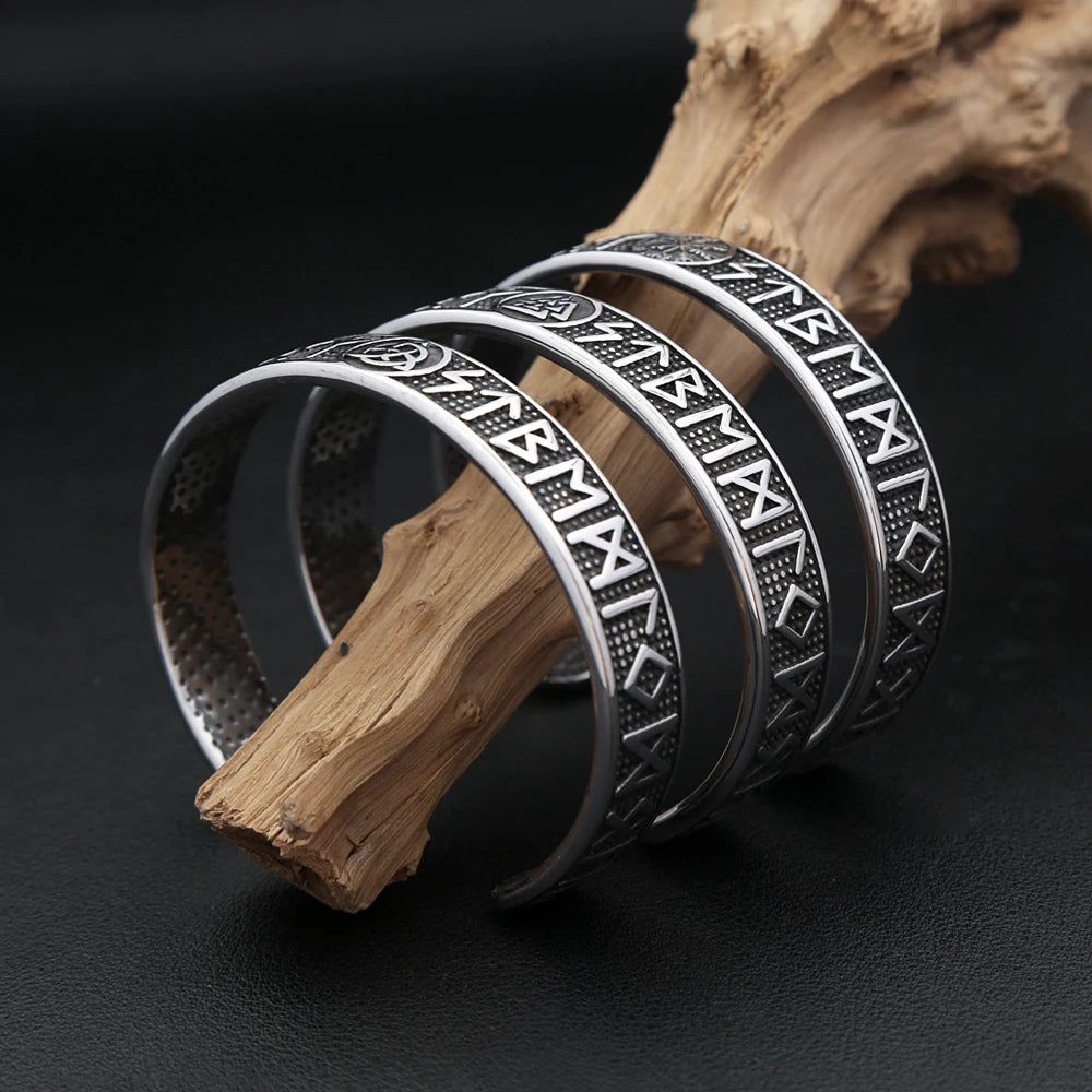 Vintage Nordic Vikings Compass Bracelet 316L Stainless Steel Viking Runes Cuff Bangles For Men Women Fashion Amulet Jewelry Gift