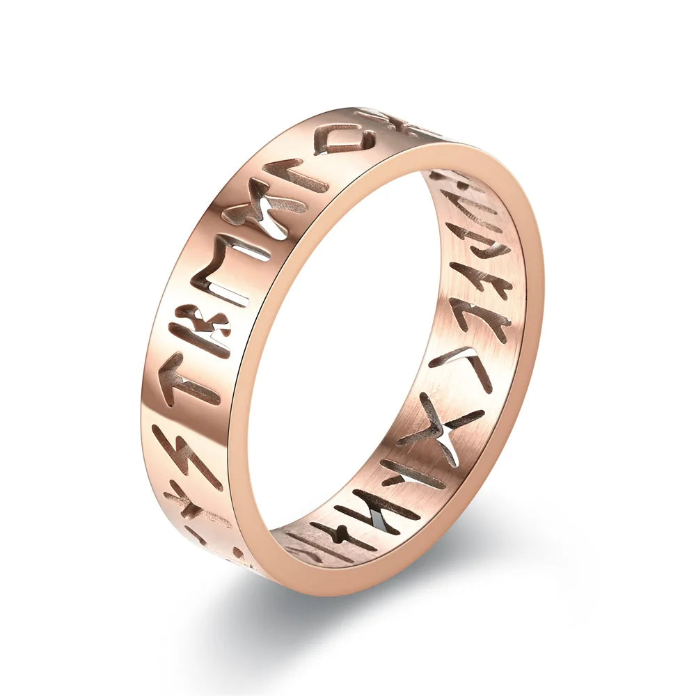 2023 neue Edelstahl Aushöhlen Ring für Männer Frauen Mode Hohl Rune Design Finger Anillo Antiestres Angst Ringe