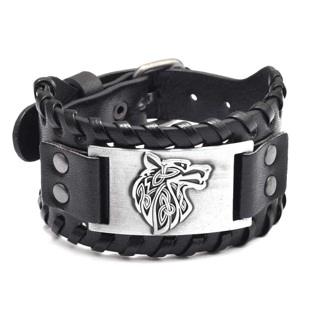 Breites Retro-Lederarmband mit Piratenkompass für Männer, keltisches Wikinger-Kompassarmband, Schmuck, männliche Accessoires, Geschenke für den Freund