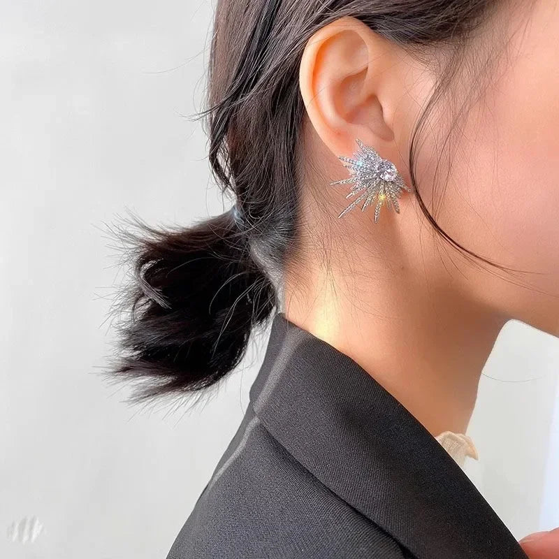 Exaggerated Luxury Crystal Flower Stud Earrings Women's Temperament Elegant Fashion Design Wedding Party Jewelry Gifts for Wife