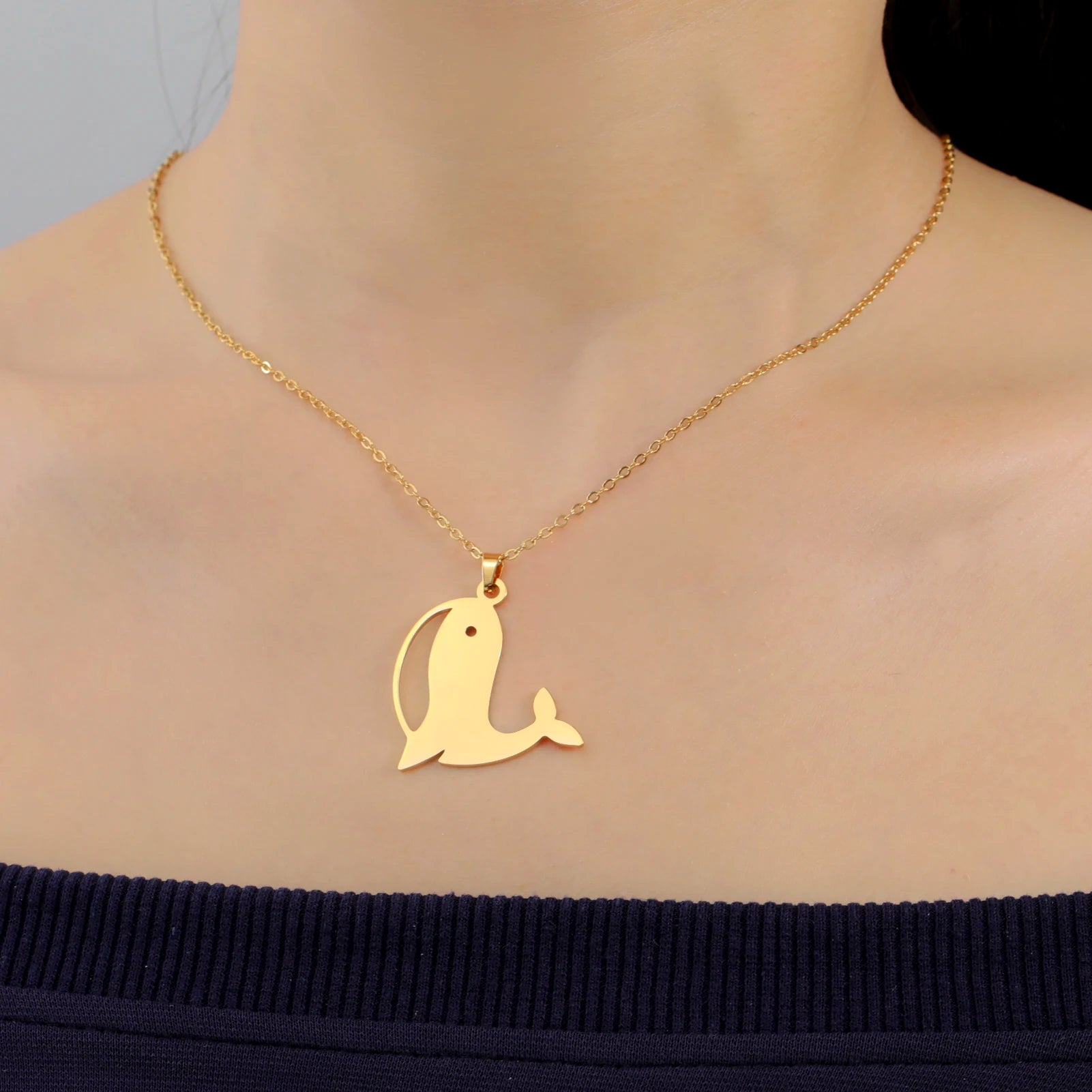 Cazador Big Whale Pendant Women's Stainless Steel Necklace Sea Animal Neck Chain Gift Jewelry Trendy Christmas Gift 2024 New