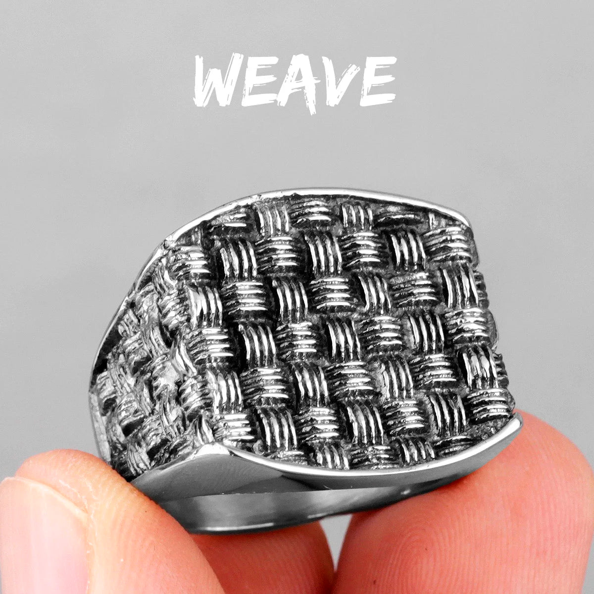 Grid Weave Ring 316L Stainless Steel Retro Industrial Style Mens Texture Rings Simple for Male Boyfriend Biker Jewelry Best Gift