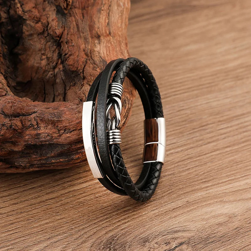 MKENDN Fashion Square Knot Bracelet Men Women Multilayer Braid Genuine Leather Bracelet Wth Stainless Steel Magnetic Buckle