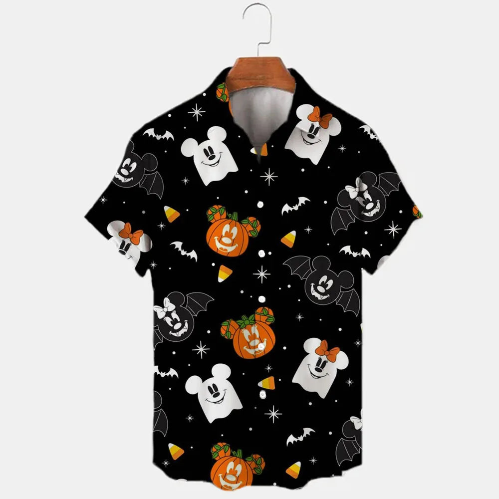 2022 Neue Halloween-Kollektion Disney-Marke Mickey Anime 3D-Druck Herren Revers Kurzarm Slim Fit Hawaiihemd Y2k