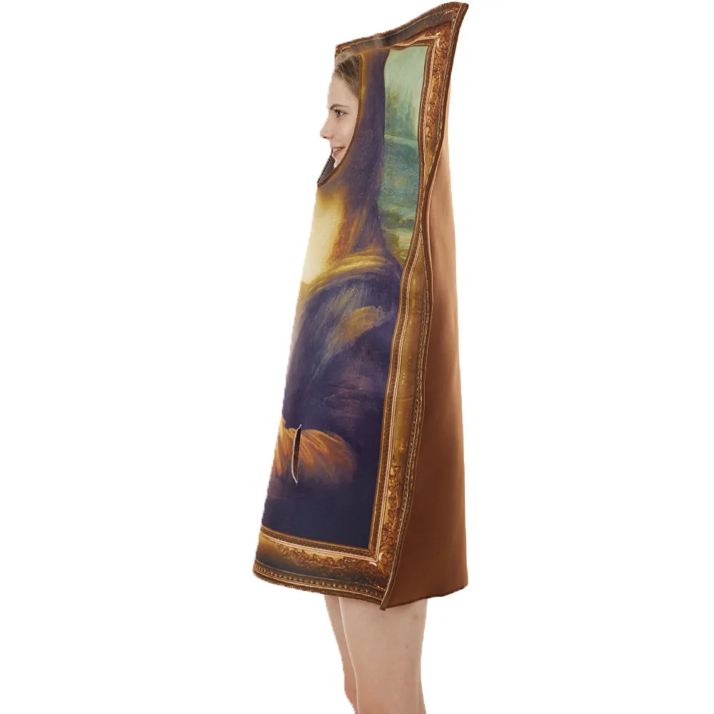 Mural divertido de Mona Lisa para cosplay, accesorios de disfraces para adultos, unisex, mono de esponja, Halloween, carnaval clásico, fiesta de disfraces