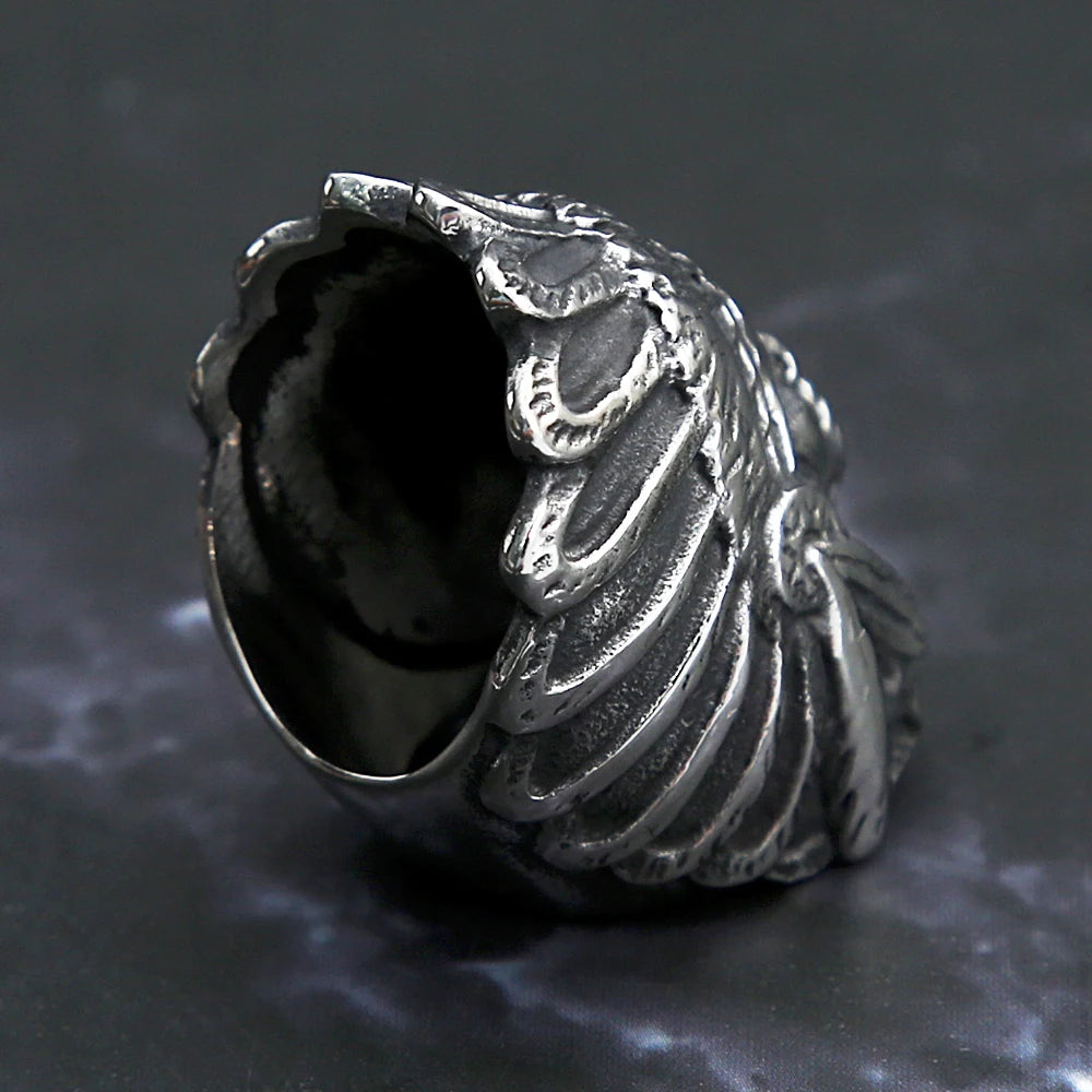 Detaillierter Indianerhäuptling-Ring für Herren, 316L Edelstahl, Bikerring, riesiger Punk-Hip-Hop-Ring, Modeschmuck, Geschenk für Freund