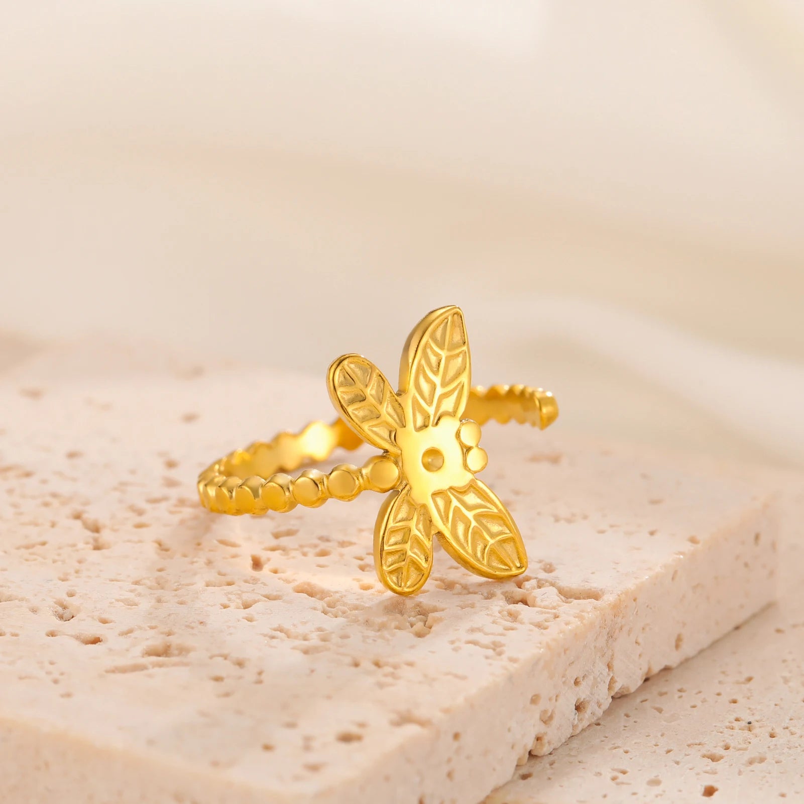 Dreamtimes Adjustable Dragonfly Women's Ring Stainless Steel Jewelry Gold Color Finger Rings Gift 2024 Trend Wholesale New