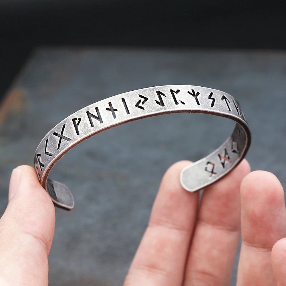 Nordic Vintage Hollow Viking Runes Bracelets For Men Women Stainless Steel Vikings Letter Amulet Cuff Bangles Fashion Jewelry