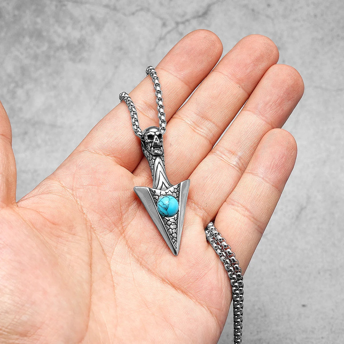 Skull Dart Necklace Spearhead 316L Stainless Steel Pendants Turquoise Men Ice Cracks Chain Punk for Boyfriend Male Jewelry Gift