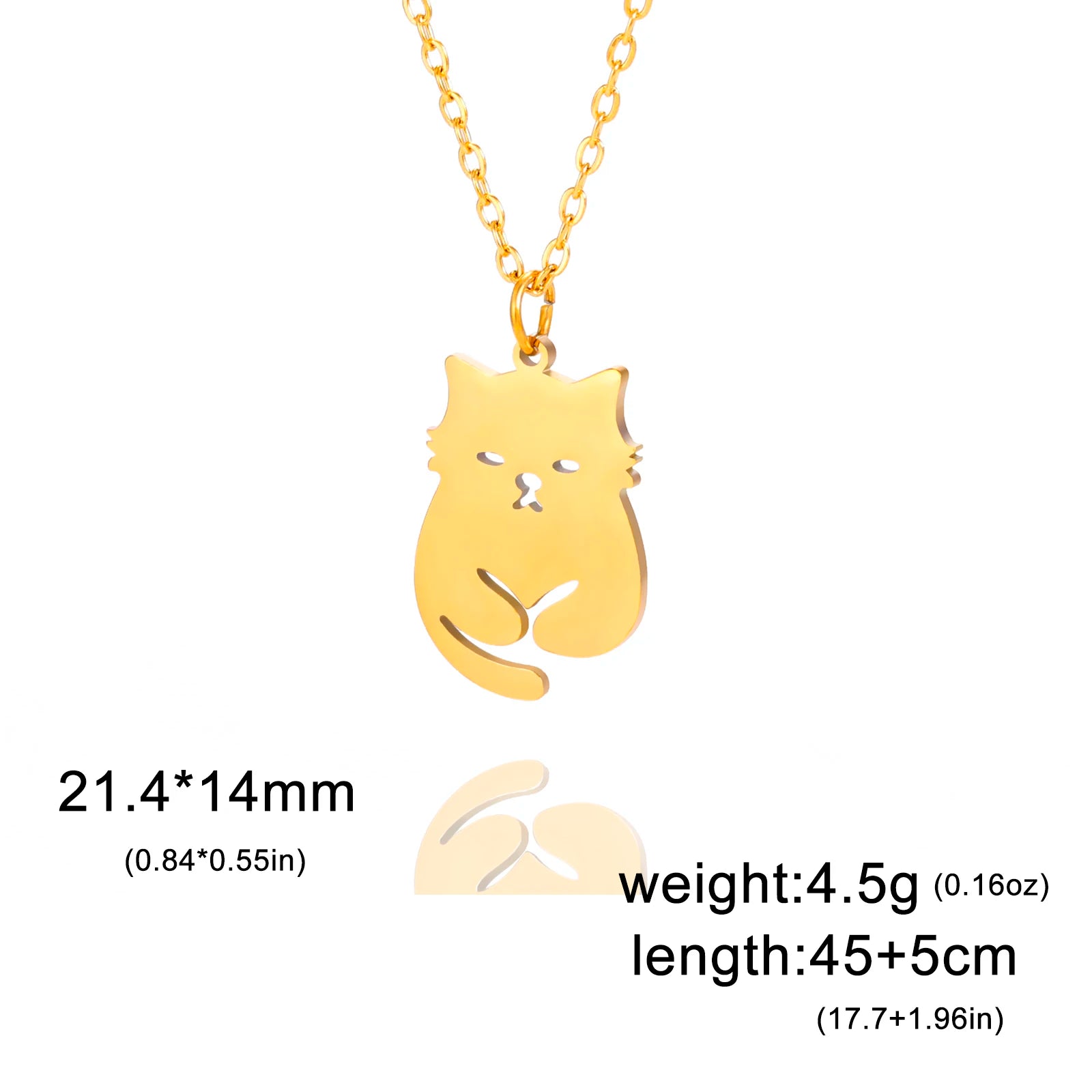 Dreamtimes Fashion Cute Cat Pendant Necklace for Women 21.4 * 14mm Stainless Steel Animal Lover Jewelry Gift