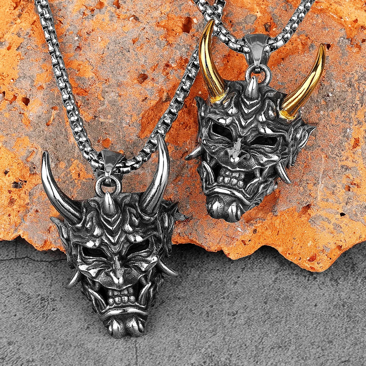 Hannya Mask Stainless Steel Men Ninja Necklaces Bushido Pendant Chain Punk for Boyfriend Male Jewelry Creative Gift Dropshipping