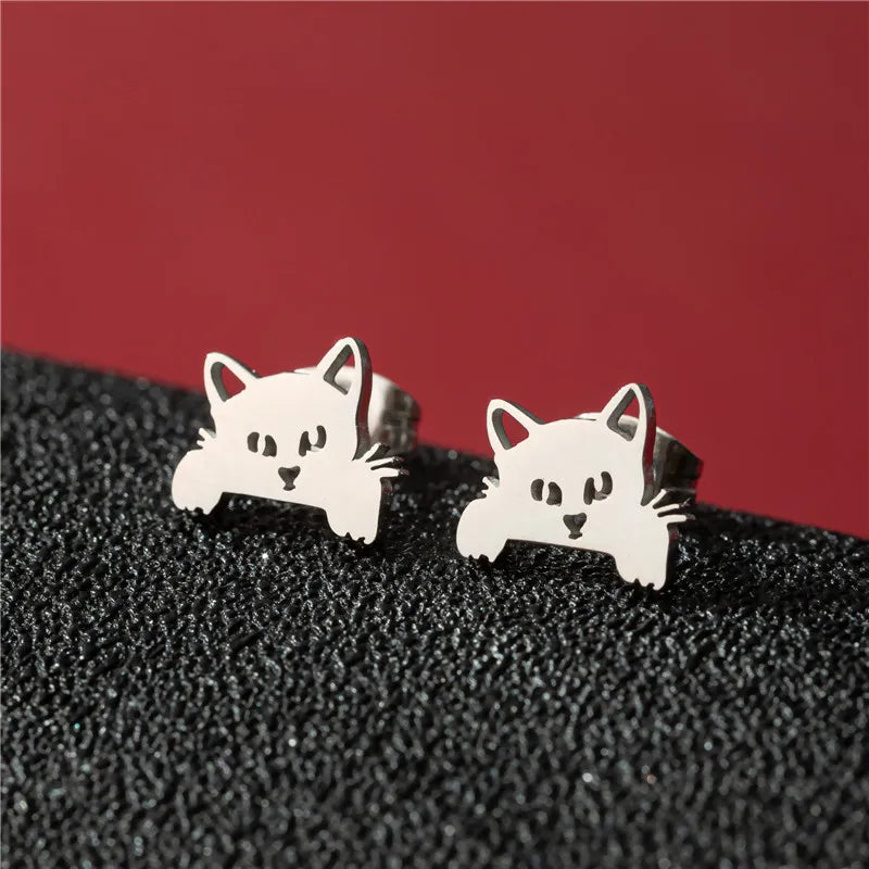 Lovely Small Cat Earrings Women Multiple Animal Stainless Steel Earings Fashion Jewelry Kitten Kitty Ear Studs Girls Gift