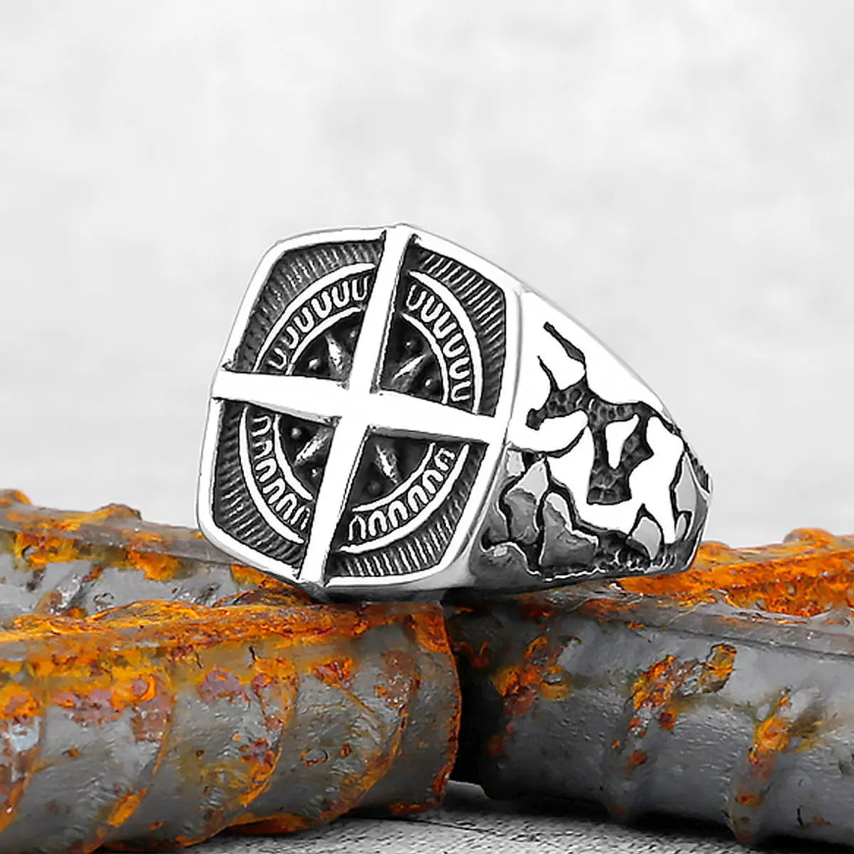 Viking Stainless Steel Ring Anchor Compass Tree of Life Nordic Viking Rune Wolf Men and Women Ring Jewelry for Boyfriend as Gift