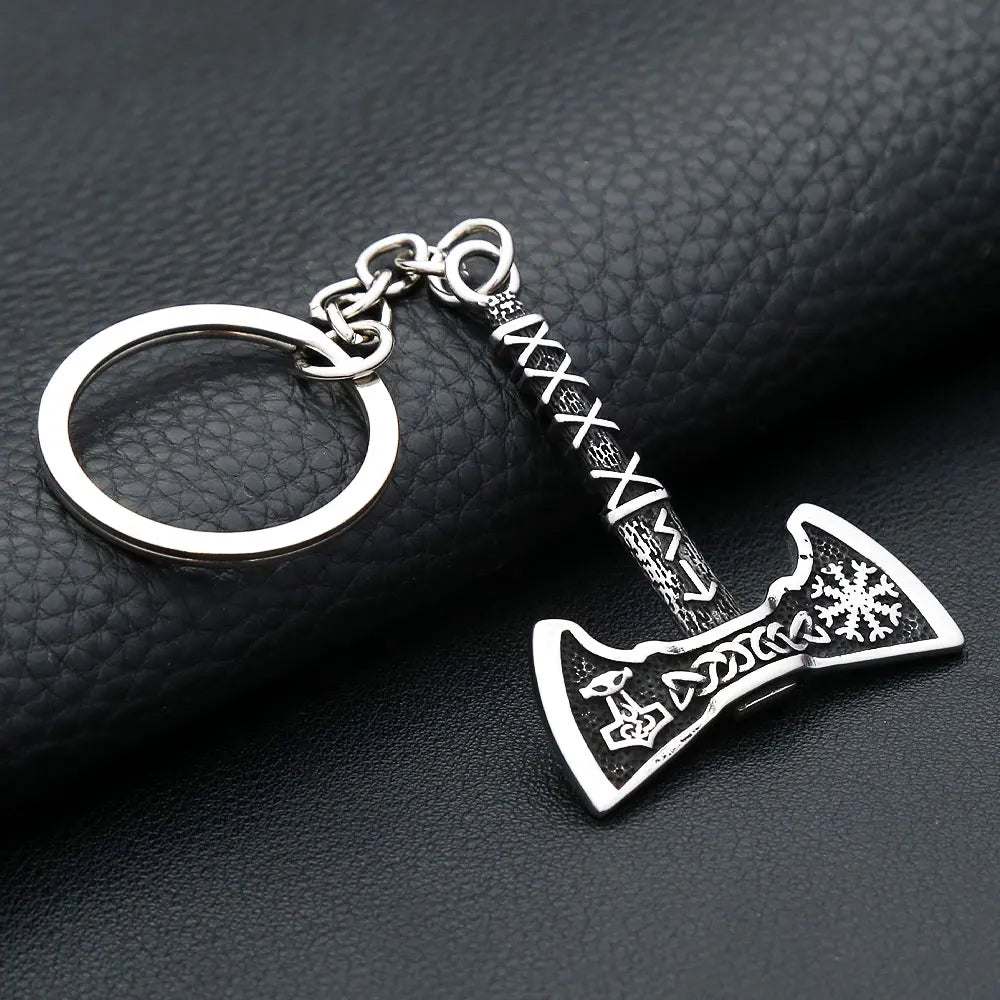 Vintage Stainless Steel Vikings Double Axe Keychains For Man Women Nordic Odin Amulet Pendant Key Chain Pagan Jewelry Wholesale