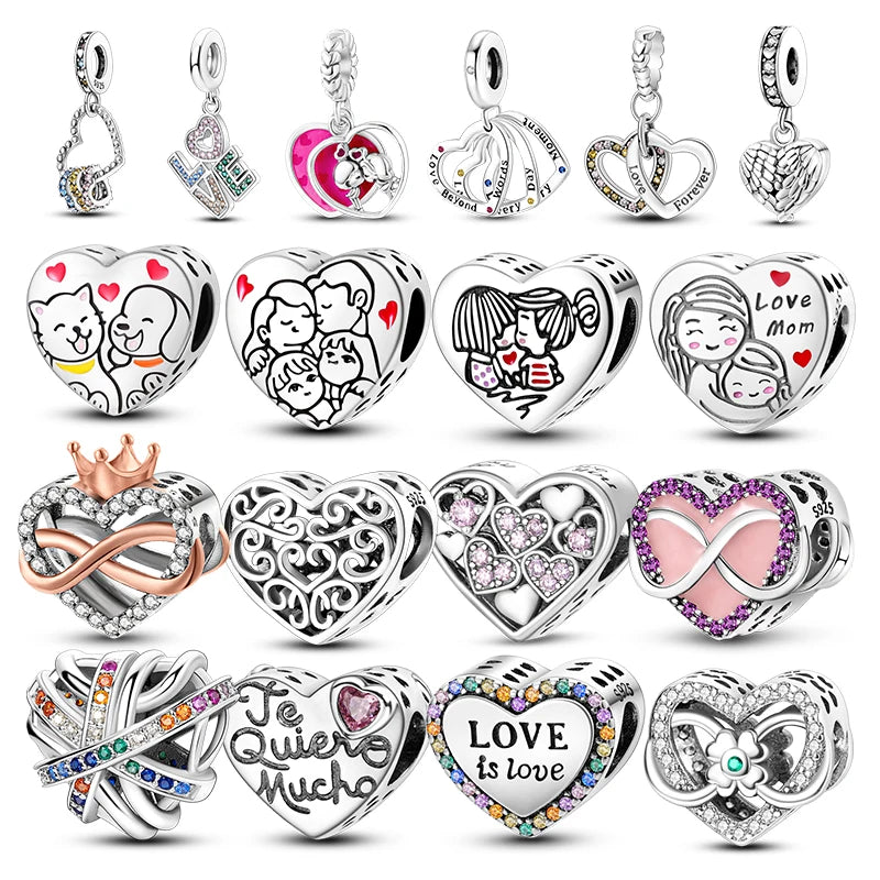 Heart Shape Pendant Inlaid Zircon Love Charms Beads Fit Original Pandora Bracelet 925 Silver Friendship Sister Family Gift