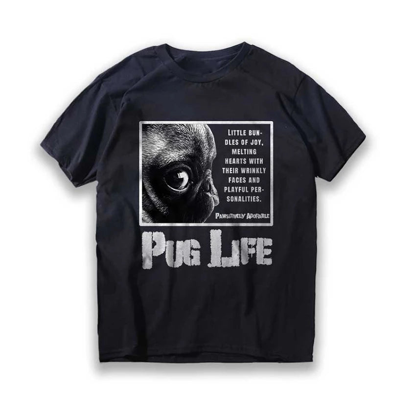 Cotton big size funny pug dog print T Shirt big size funny dog Harajuku Black Graphic Tees Shirt black Novelty  Design T-shirt