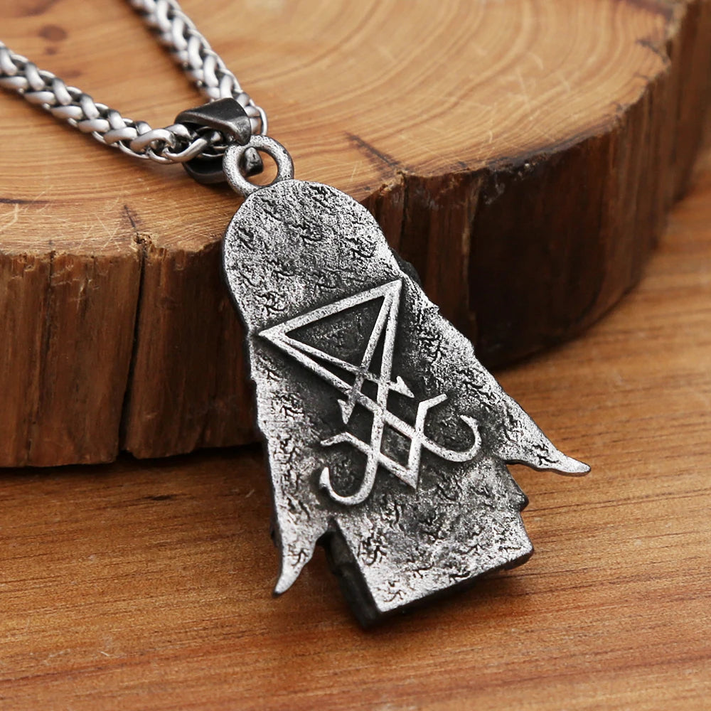 Gothic Vintage Stainless Steel Lucifer Satanic Signet Pendant Necklaces For Men Fashion Punk Anubis Necklace Party Jewelry Gifts