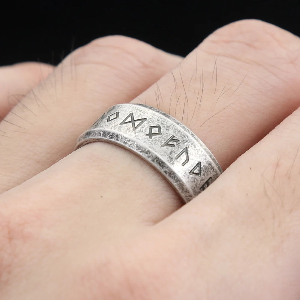 Vintage Simple 316L Stainless Steel Viking Runes Ring For Men Women Nordic Odins Letter Amulet Rings Couple Jewelry Dropshipping