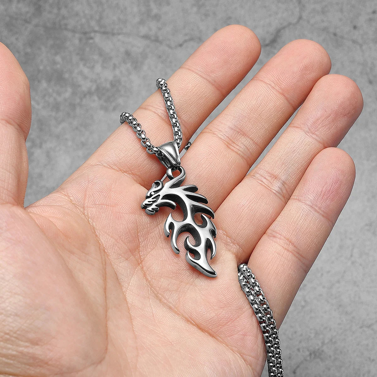 Dragon Pendants 316L Stainless Steel Men Powerful Amulet Necklaces Chain Punk Rock Trendy for Male Friends Jewelry Xmas Gift