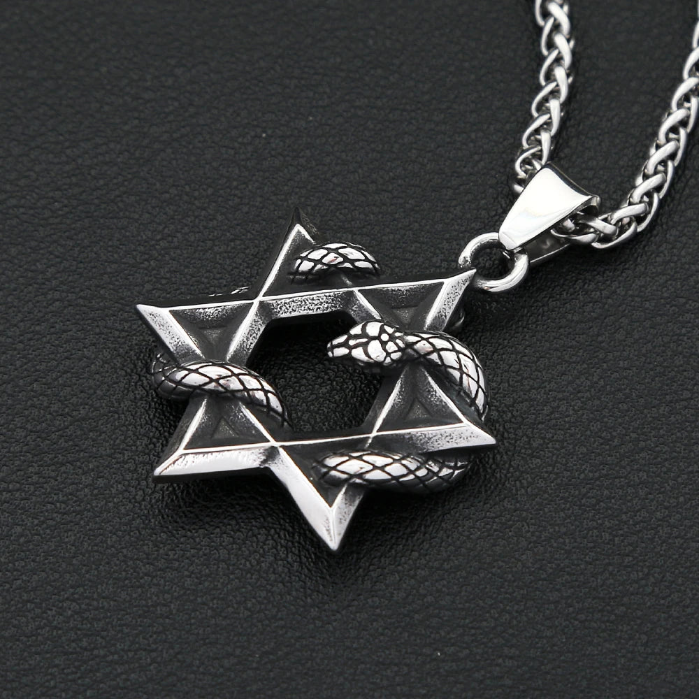 New Vintage Star of David With Snake Pendant Necklaces For Men Women Fashion Punk Ouroboros Hexagram Necklace Amulet Jewelry