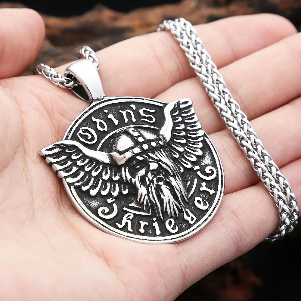 Nordic Vikings Odin Head Pendant Necklace For Men Boys Stainless Steel Vintage Rune Amulet Necklaces Mythology Jewelry Wholesale