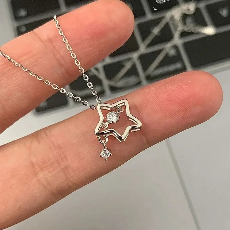 Y2K Star Zircon Pendant Necklace for Women Luxury Sweet Cool Girl Punk Heart Clavicle Chain New Fashion Jewelry Party Gift