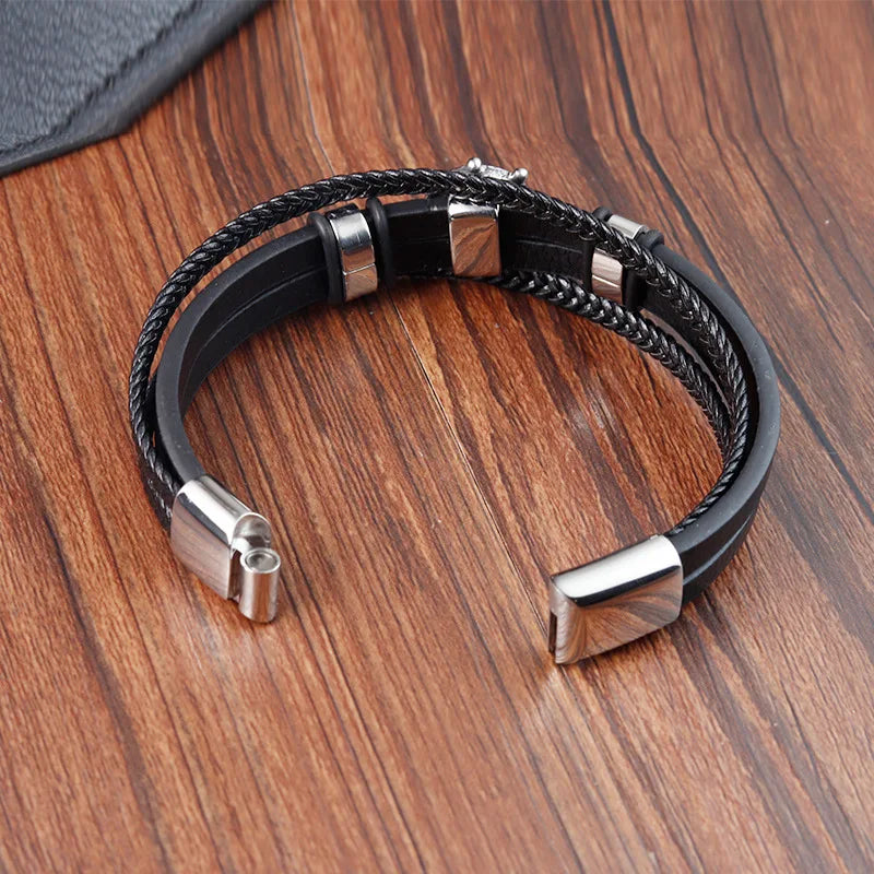 MKENDN Fashion Men Anchor Rudder Bracelet Woven Multilayer Braided Leather Bracelets For Women Stainless Steel Jewelry Gifts