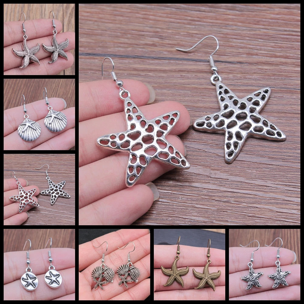 Handmade Simple Marine Style Starfish Drop Earrings
