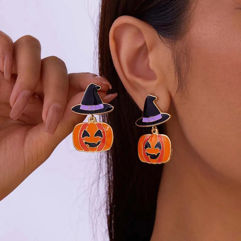 Cute Halloween Skull-Bat-Pumpkin Stud Earrings