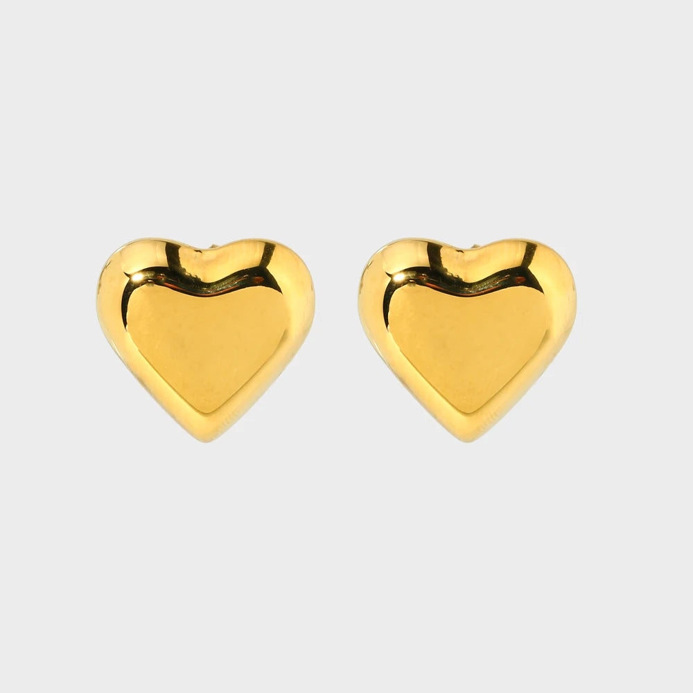 Dainty 19mm Heart Post Earrings Waterproof Stainless Steel Metal Gold Color Smooth Lovely Stud Earring Fashion Jewelry Gift