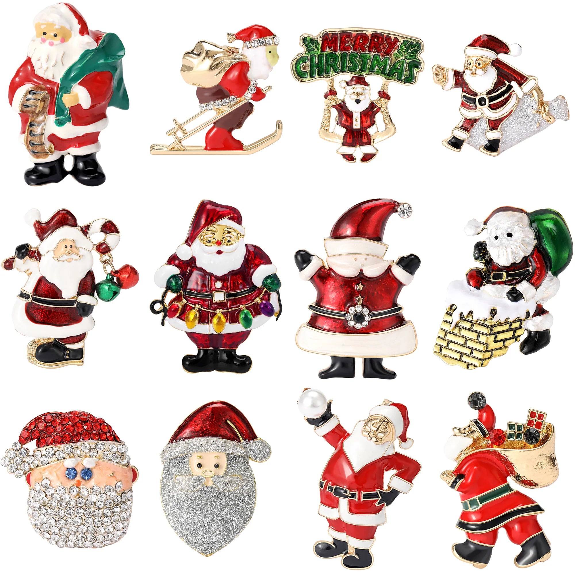 Christmas Enamel Santa Brooches for Women Unisex Rhinestone Character Pins Office Party Friend Gifts Jewelry Accessories