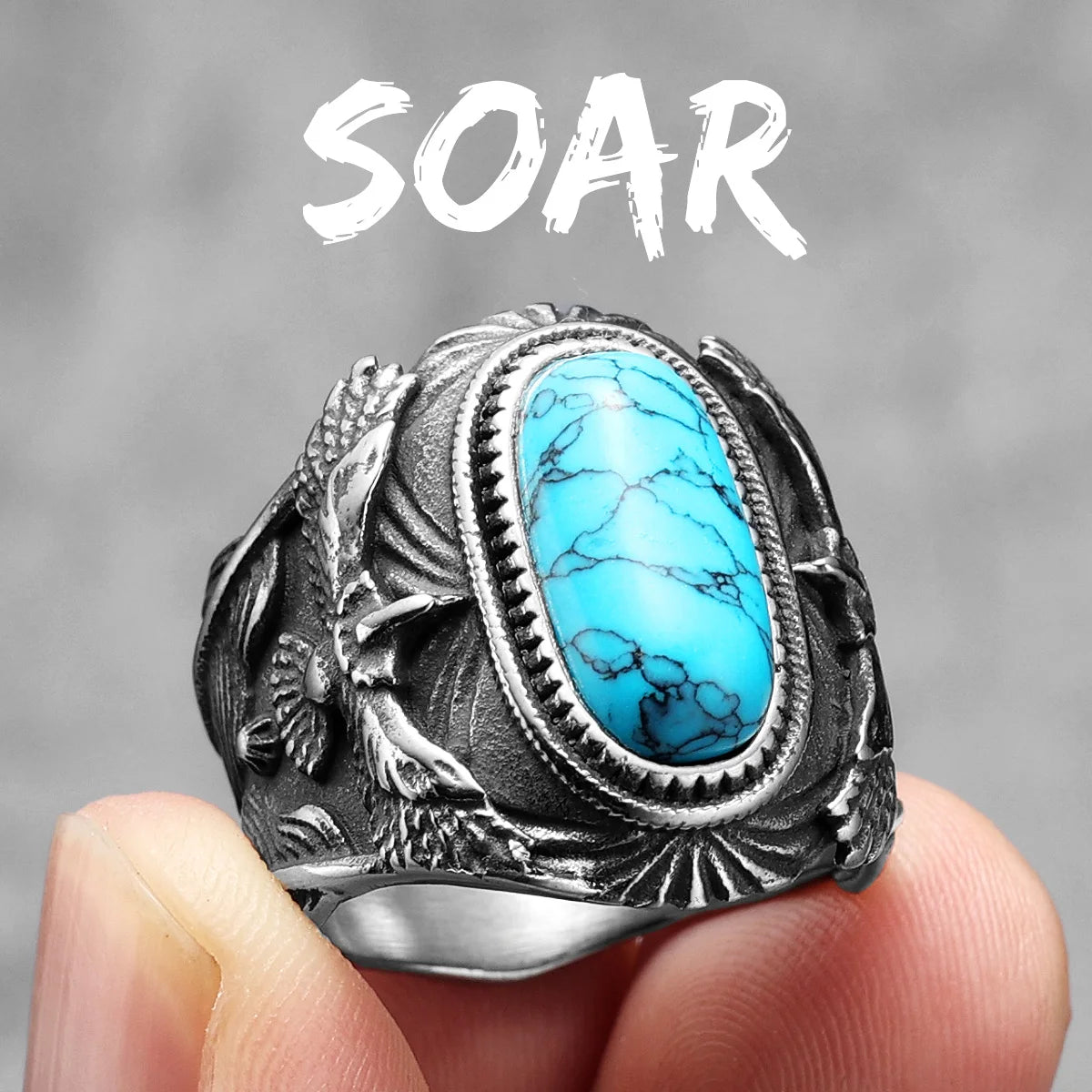 Gemstones Luxury Men Rings 316L Stainless Steel Turquoise Ring Retro Classic for Rider Boyfriend Jewelry Xmas Gift Dropshipping