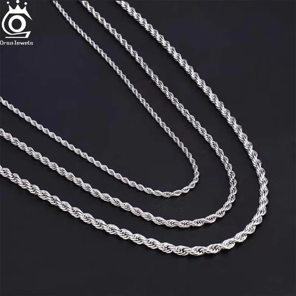 ORSA JEWELS Italian 1 /2 / 3mm Rope Chain Necklace Sterling Silver 925 Rhodium Plated Neck Chain Lobster Clasp 16-24 inches SC29