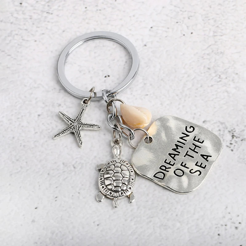 Turtle Starfish Keychain Pendant Dreaming Of The Sea Alloy Key Ring Bag Ornament Accessories