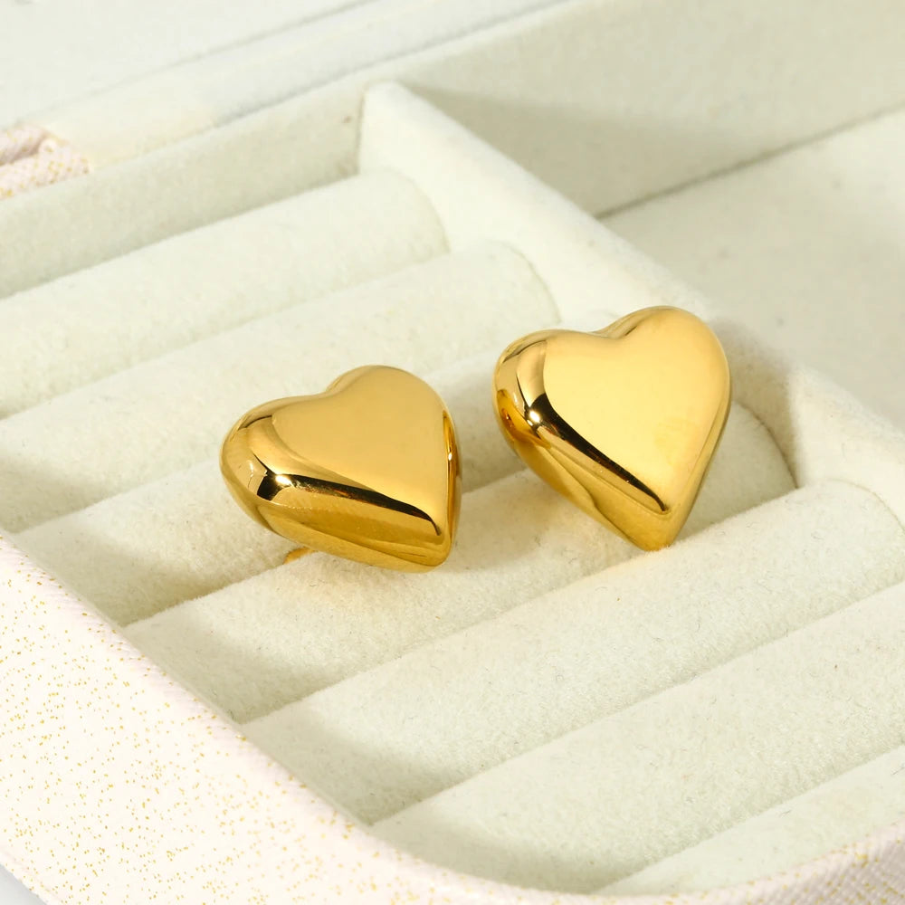 Dainty 19mm Heart Post Earrings Waterproof Stainless Steel Metal Gold Color Smooth Lovely Stud Earring Fashion Jewelry Gift