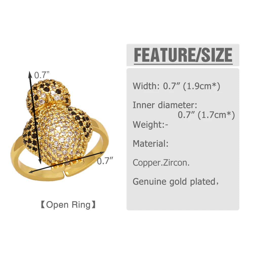 OCESRIO Trendy Crystal Gold Color Penguin Rings for Women Copper Gold Plated Open Ring Adjustable Jewelry Women Gift rigk35