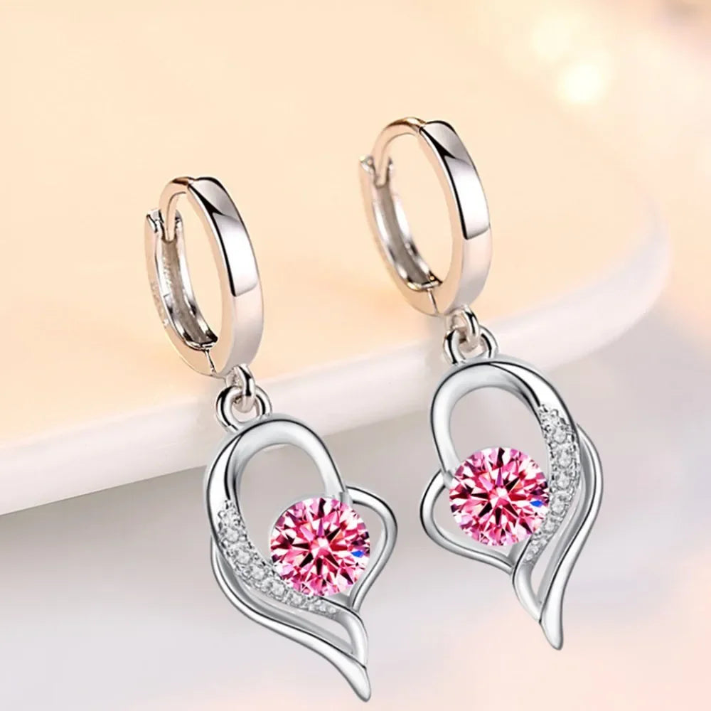 925 Sterling Silber Neue Frau Mode Schmuck Hohe Qualität Blau Rosa Weiß Lila Kristall Zirkon Heißer Verkauf Ohrringe