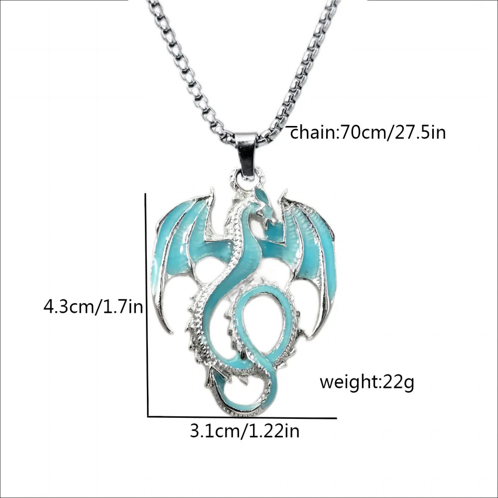 Hiphop Luminous Alloy Dragon Pendant Stainless Steel Chain Glowing Necklace Night Club Glow In The Dark Necklace for Halloween