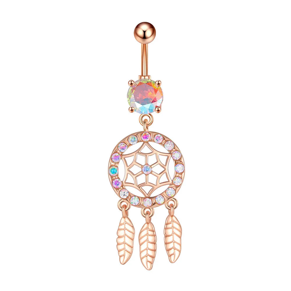 1PCS 316L Steel Dream Catcher Belly Button Rings Three-Leaf Navel Piercing Ring Navel Button Body Belly Piercing Jewelry 2022