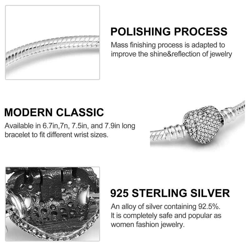 Women Bracelets 925 Sterling Silve Heart Jewelry Bracelet Charm Beads Fashion Women femme Bracelet Jewelry Gift