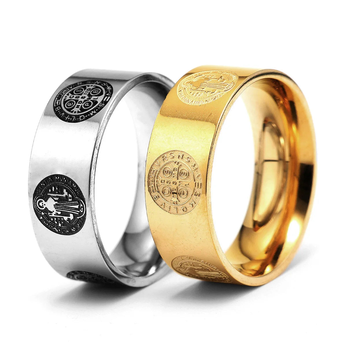 Saint Benedict Exorzismus Ring Kreuz Amulett 316L Edelstahl Herren Ringe Rock für Männlichen Freund Schmuck Kreative Geschenk Großhandel