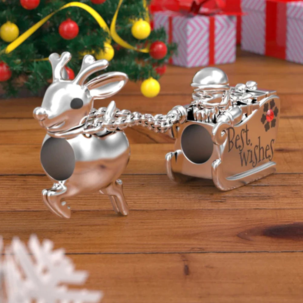 2022 Noël Nouvelle 925 Sterling Silver Charm Santa Elk Cloches Bonhomme de Neige Pandora Perle fit Bracelet Original Pour Femmes Bijoux DIY